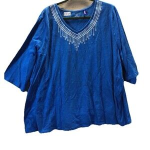 Catherines Womens Petite Blouse Size 3XWP Blue Casual Boho